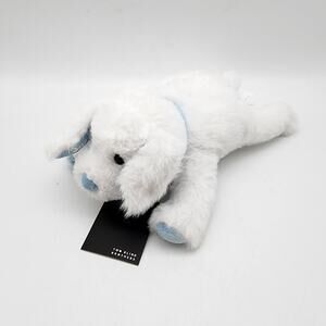 Two Blind Brothers Snowy Dog Plush 10" White Blue Floppy Lays Flat Beanie Feet
